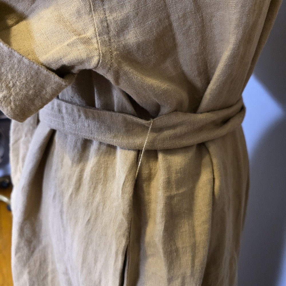 Polo Ralph Lauren Belted Linen Shirt Dress Size 12 Safari Tan Neutral Minimalist - Picture 6 of 11